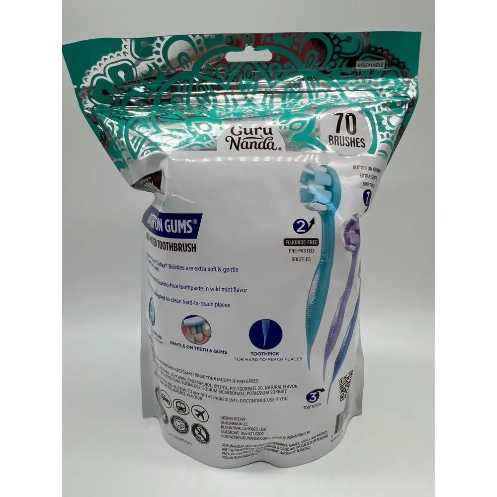 GuruNanda Ready-to-Go Pre-Pasted Toothbrushes Wild Mint 70 Ct
